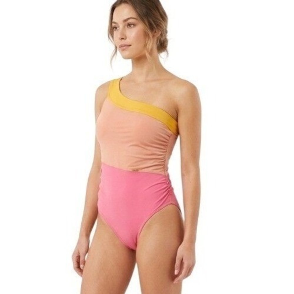 Freely‎ Swimsuit Womens M Multicolor One Shoulder One Piece Lined Stretch Ruched